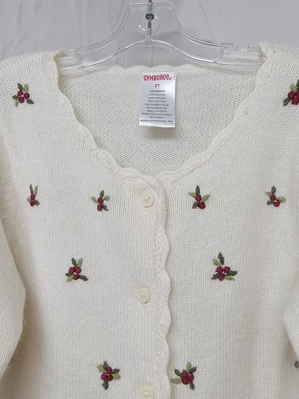VTG Gymboree Kids Ivory Rabbit Hair Rose Floral Knit Cardigan Sweater Girls 2T